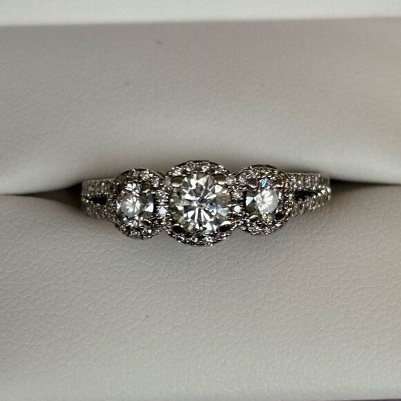 1.07 Carat Natural Diamond Past, Present, Future 14K Gold Engagement Ring $5,600 - Picture 3 of 15